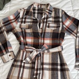 Plaid Belted Shirt Dress